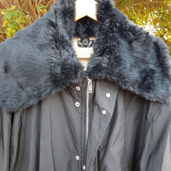 Zara Other - Zara Man Long Black Parka with Faux Fur Collar M